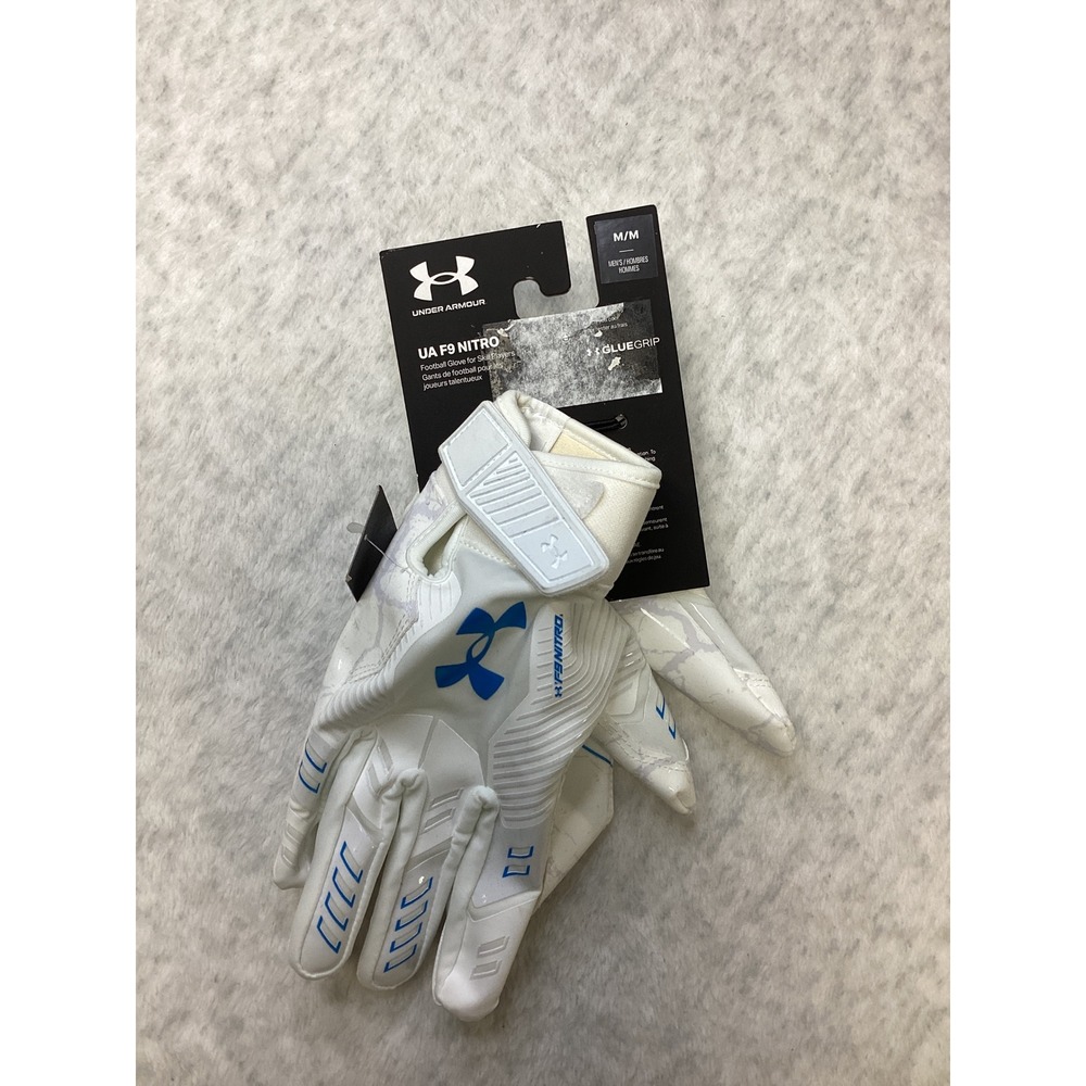Under Armour UA F9‎ Nitro Limited Edition Football Gloves White Blue Mens Medium